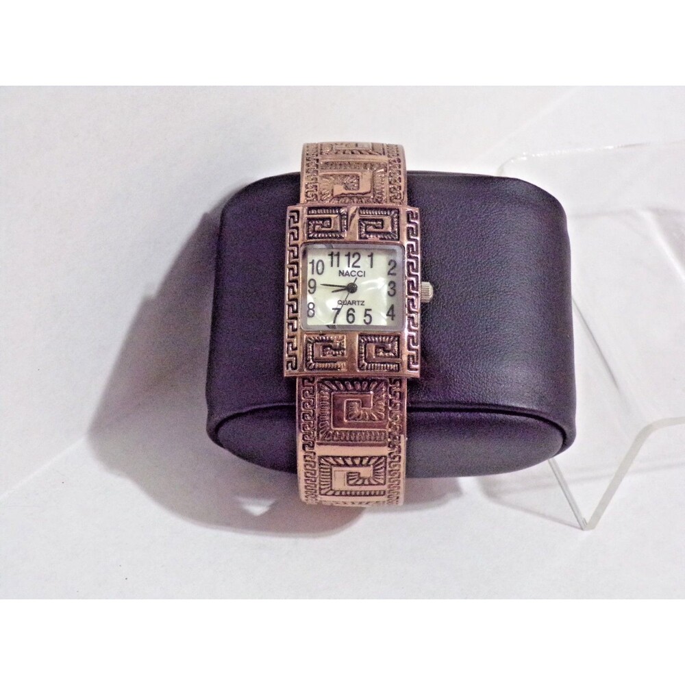 Nacci Quartz Bracelet Cuff Greek Key Pattern Rose Gold Women's Wrist Watch